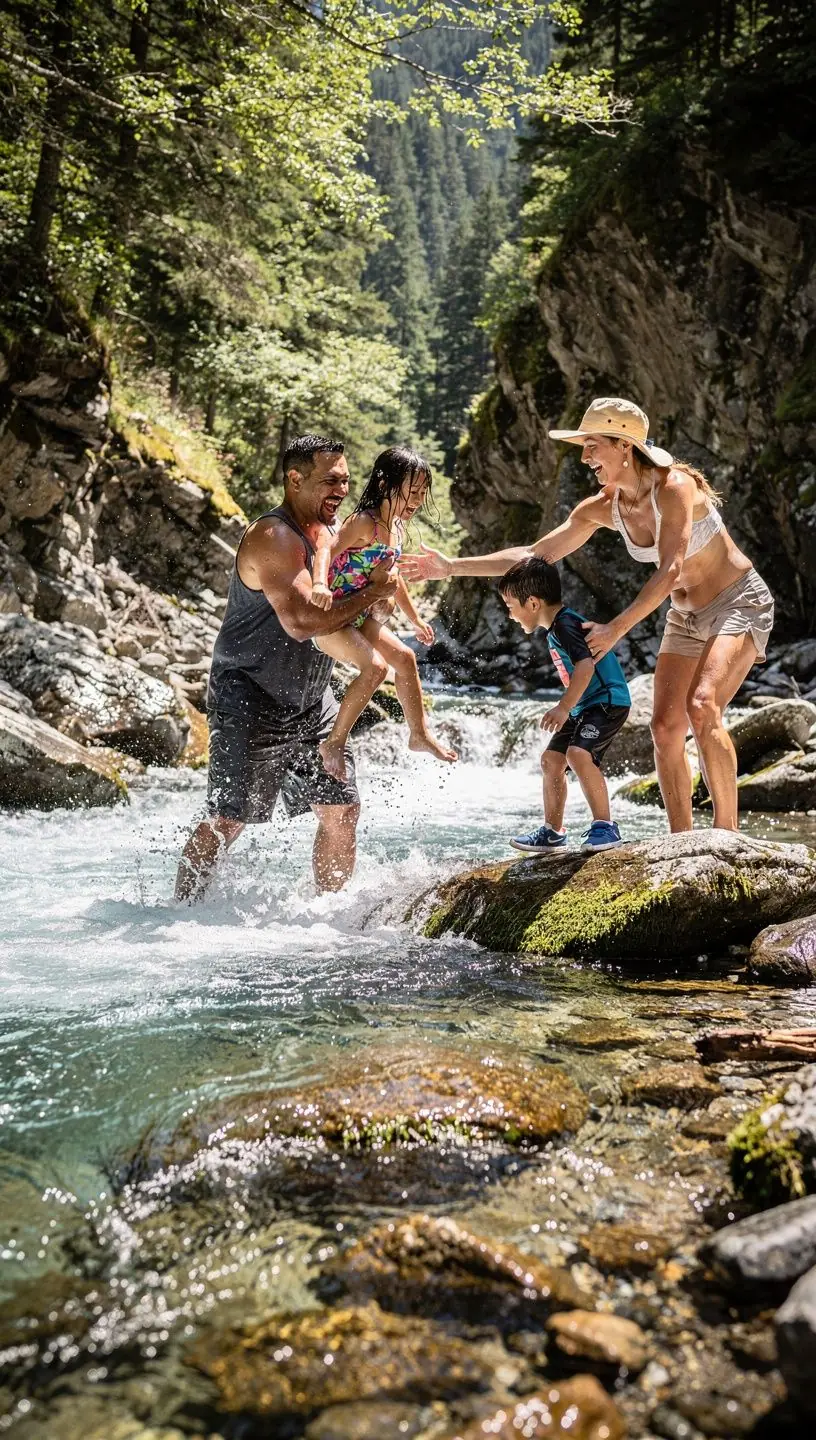 Группа туристов, идущих по извивающейся тропе в горах.