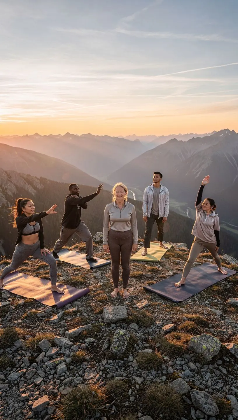 Дикая природа с оленями, пасущимися на фоне гор.