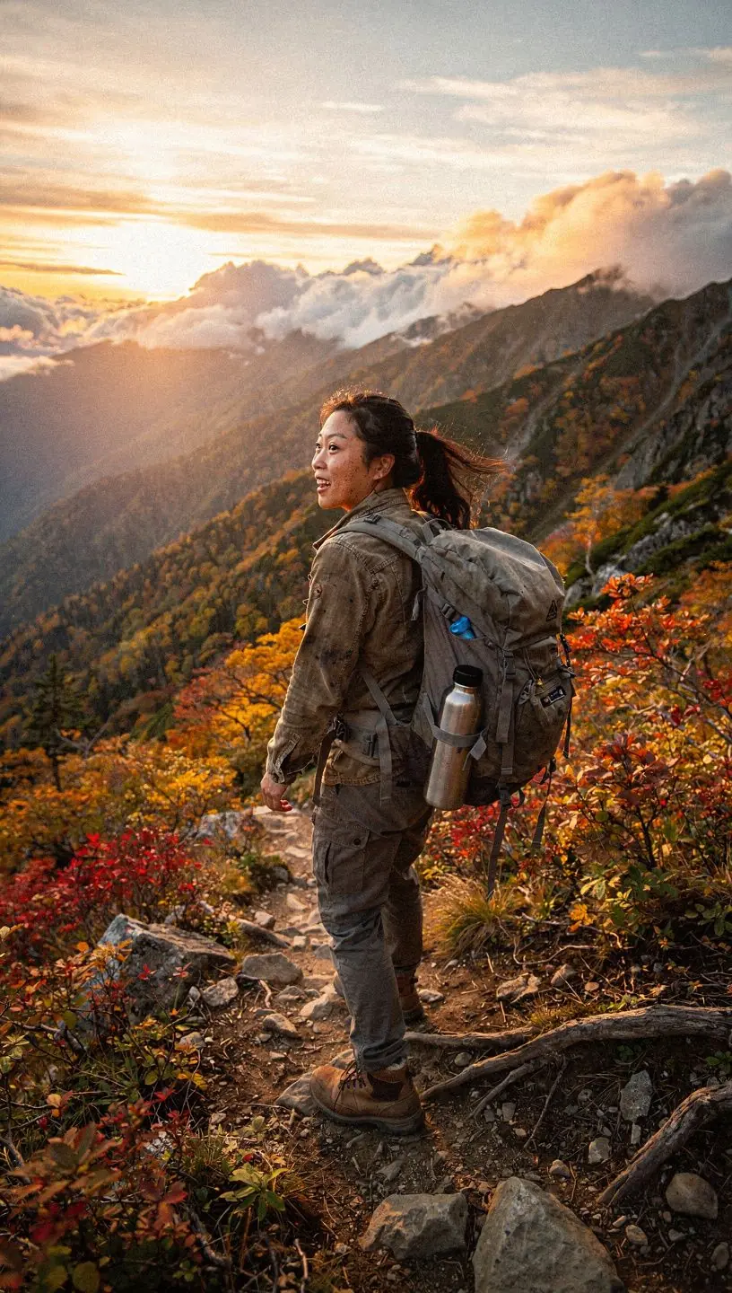 Восход солнца над горами, окрашивающий небо в оранжевые и розовые тона.